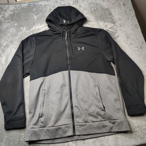 Under Armour Other - Under Armour Storm Hoodie Mens 2XL‎ Black Gray Colorblock Fleece Full Zip